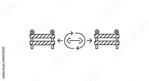 Two Construction Barriers with Arrows Indicating Movement.