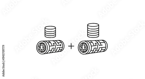 Two Industrial Bearings with Stacked Coins Illustration.