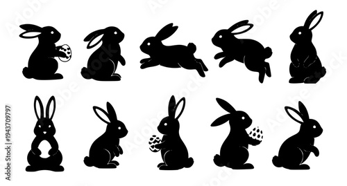 Easter bunny silhouette vector set rabbit icons for holiday decoration EPS 10