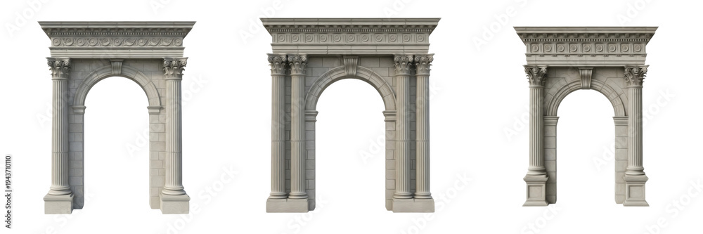 Obraz premium Traditional classical stone archway with columns isolated on white