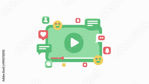 Video Player Interface with Social Media Icons and Emojis.