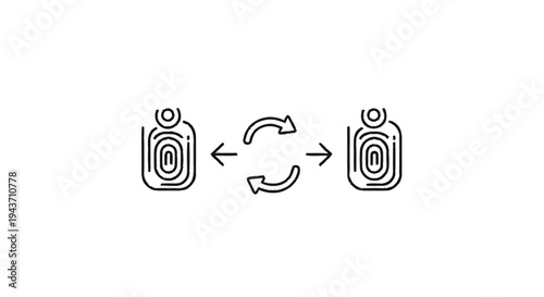Two Fingerprint Icons Exchanging Information Symbolizing Data Transfer.
