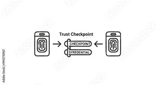 Trust checkpoint between two devices with security symbols.
