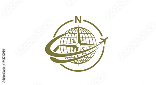 Vintage Globe Compass and Airplane Emblem for Travel and Exploration.