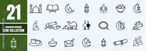 Ramadan Outline Icon Collection Holy Month Set