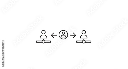 Two people connected through a central network icon.