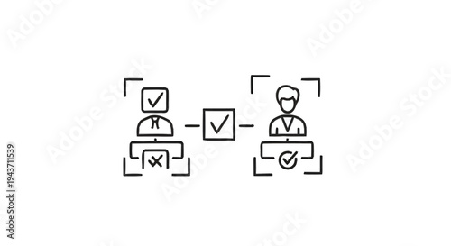 Two People in a Process Flow with Checkmarks and Crosses.