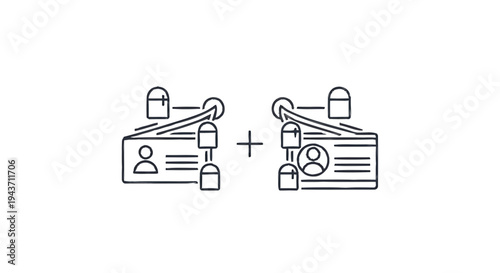 Two ID Cards Connected by Network Security Locks.