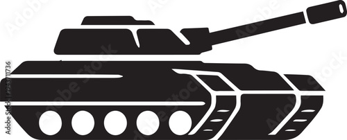 Minimalist vector silhouette of a military helicopter with strong geometric body and rotor blades. Clean flat icon representing air defense, army aviation and tactical military transport.