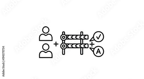 Two People Plus Film Clapperboards With Checkmark and Letter A.