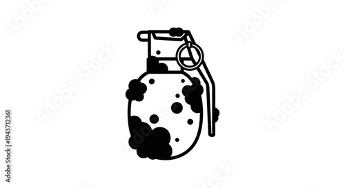 Exploded Grenade Icon, Black and White, Grunge Style