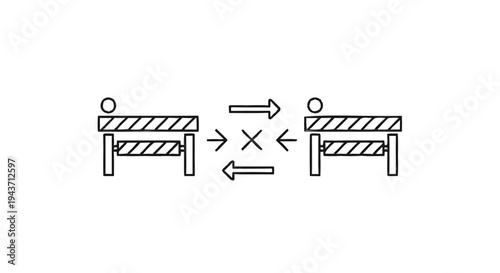 Two people facing each other with barriers and arrows symbolizing conflict.