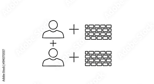 Two people icons combined with brick wall icons representing a concept.