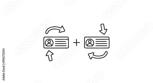 Two ID Cards with Arrows Indicating Exchange and Interaction.
