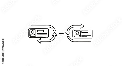 Two ID Cards with Circular Arrows Indicating Exchange.