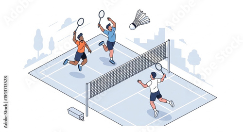 Tennis Players in Action on Court.