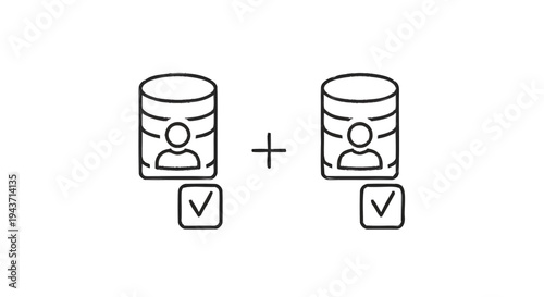 Two Verified User Database Icons Representing Data Management.
