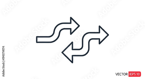 Two Wavy Arrows Pointing in Opposite Directions.
