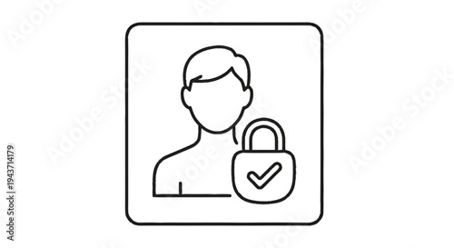User Account Security Lock Icon with Check Mark.