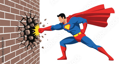 Superman Breaking Through Brick Wall.