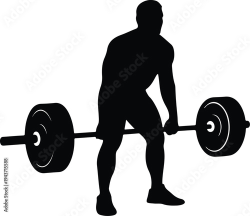 Silhouette of man holding barbell weightlifting athlete isolated fitness training strength workout vector illustration