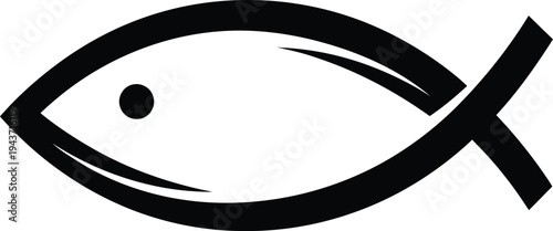 An illustration of a fish swimming to the left with a dot eye.