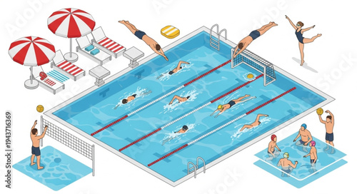 Swimming Pool Scene with People.