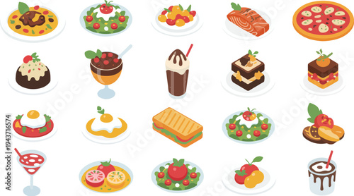 Italian cuisine food set with pizza pasta and desserts traditional dishes collection vector illustration isolated