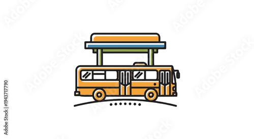 Illustrated bus at a stop transportation icon vector