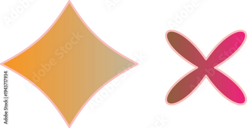  described features two distinct shapes on a white background, each with its own unique design and color scheme