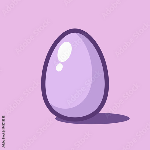 Illustration of a glossy purple egg on a pastel purple background with a realistic shadow, emphasizing simplicity and elegance in digital art