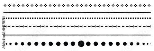 Collection of various dashed and dotted line styles .Vector Illustration .EPS 10 .
