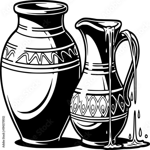 Still life illustration of a ceramic jug or pitcher container in vintage pottery style isolated as a decorative object