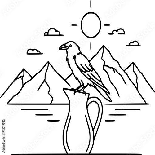 Vector illustration of a stylish woman wearing a hat and dress in a black silhouette fashion art style