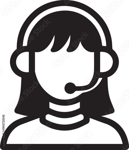Hand Drawn Female Customer Service Agent Black and White Avatar Illustration in Minimal Line Art Style Design