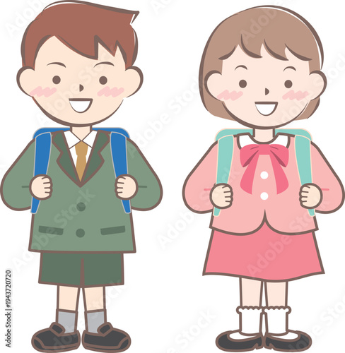 ランドセルを背負った新一年生の子供たち