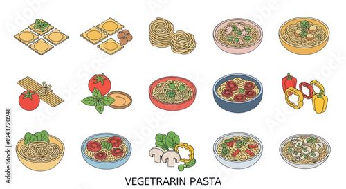 Italian Pasta Dishes Collection - Flat Design Icons