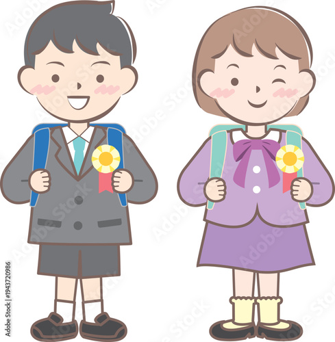 ランドセルを背負った新一年生の子供たち