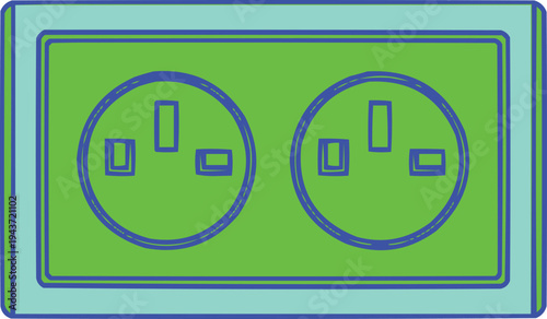 described features a rectangular electrical outlet with the following characteristics