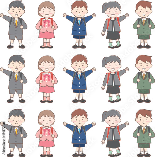 ランドセルを背負った新一年生の子供たち