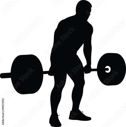 Silhouette of man holding barbell weightlifting athlete isolated fitness training strength workout vector illustration
