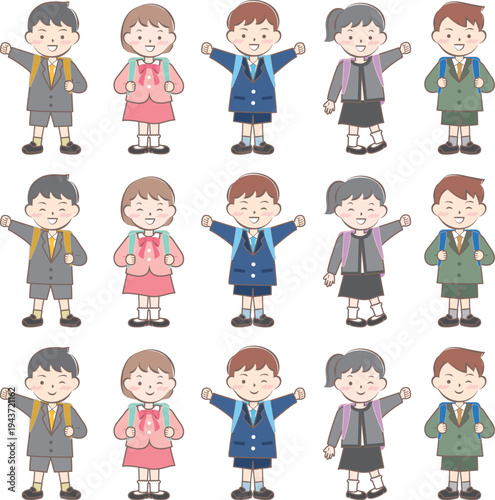 ランドセルを背負った新一年生の子供たち