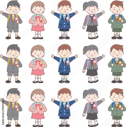 ランドセルを背負った新一年生の子供たち