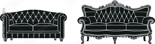 Classic Tufted Couch Collection Isolated On White Background For Elegant Interior Design Projects