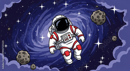 Astronaut in Space: An astronaut floats weightlessly amidst a swirl of cosmic wonders, embarking on a solo journey through the vastness of the universe.