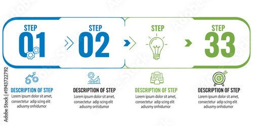 Sequence of four numbered steps with descriptive text area eps 10