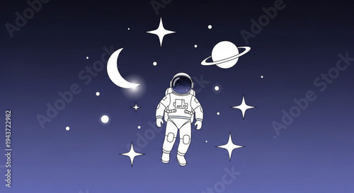 Astronaut in Cosmic Symphony: An astronaut floats serenely amidst a celestial dance of stars, moon, and planet, inviting viewers to explore the vast expanse of the cosmos.