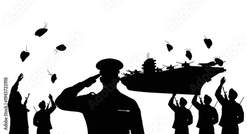 Military Salute to Aircraft Carrier and Helicopters