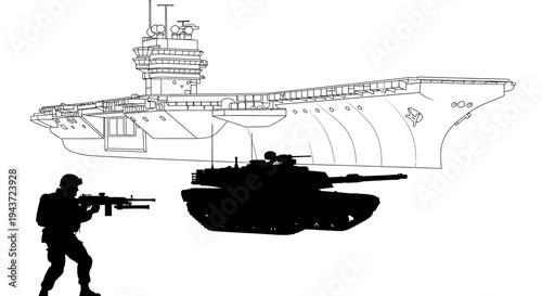 Military Scale Comparison: Soldier, Tank, and Aircraft Carrier