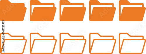 Set of orange folder icons in multiple styles for data organization document management storage office and digital file concepts